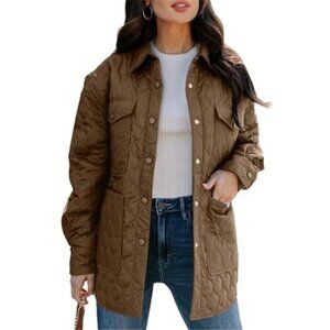 Womens Quilted Puffer Jacket Lightweight Warm Long Sleeve Button Down Coat